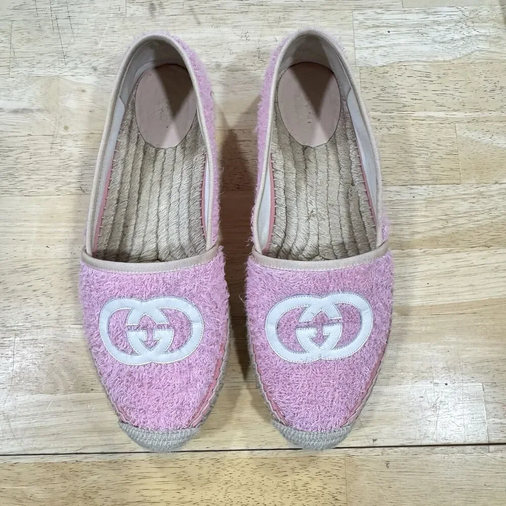 Gucci Monogram Espadrilles Terry Cotton Pink 41/US11 Loafers Preppy Coastal EUC